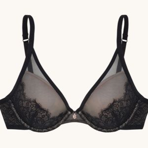 Thirdlove Black Eyelash Lace Plunge Bra in 34A1/2